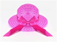 Hot Pink Straw Hat with Satin Ribbon Bow for American Girl 18 inch or Bitty Baby Born Doll Clothes Accessory