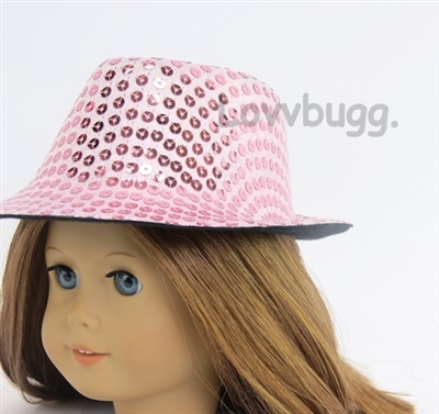 Pink Sequins Fedora Hat for American Girl 18 inch or Boy or Bitty Baby Born Doll Jazz Costume Clothes Accessory
