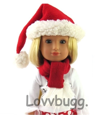 Red Santa Hat and Scarf Set for Wellie Wishers 14.5 inch Doll Clothes Accessory