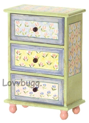 Tall Floral Chest of Drawers for American Girl 18 inch Doll Furniture or Wellie Wishers, More