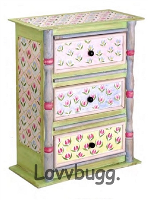 Flowers Nightstand or Chest of Drawers for American Girl 18 inch to Smaller Doll Furniture
