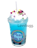 Pearl Milk Tea Blue with Boba for American Girl 18 inch Drink Doll Food Accessory