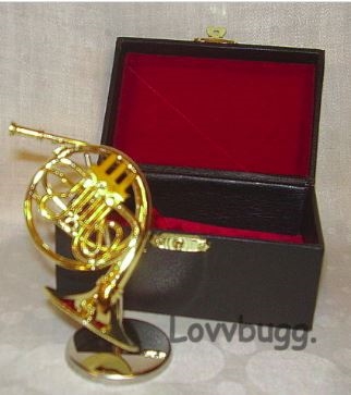 Mini French Horn with Case Mini Instrument Accessory for American Girl Doll or Collector