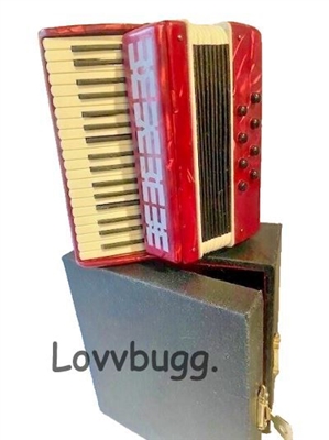 Red Accordion with Case Mini Instrument Accessory for American Girl 18 inch Doll or Collector
