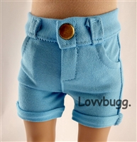 Sky Blue Denim Shorts for American Girl 18 inch, Boy or Boy or Bitty Baby Born Doll Clothes