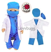 Blue Scrubs with Lab Coat Nurse Doctor Costume for American Girl  18 inch Doll Clothes