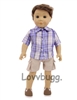 Cargo Shorts and Blue Plaid Shirt for American Girl or Boy 18 inch or Bitty Baby Born Doll Clothes