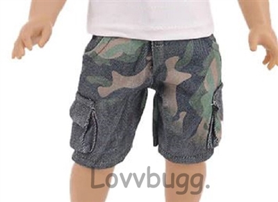 Camo Cargo Shorts for American Girl or Boy 18 inch or Bitty Baby Born Doll Clothes