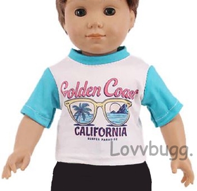 California T Shirt for American Girl or Boy 18 inch or Bitty Baby Born Doll Clothes