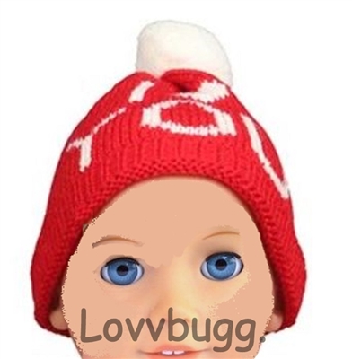Red Knit I Love You Hat for American Girl 18 inch or Baby Doll Clothes Accessory