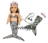 Silver Mermaid Costume Swim Suit Set for American Girl 18 inch or Baby Doll Clothes