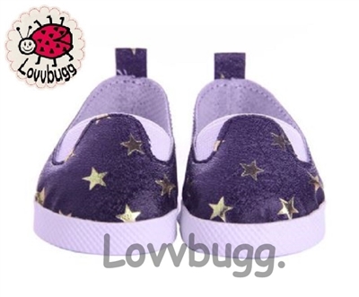 Navy Sneakers w Gold Stars for American Girl or Boy 18 inch or Bitty Baby Born Doll Shoes
