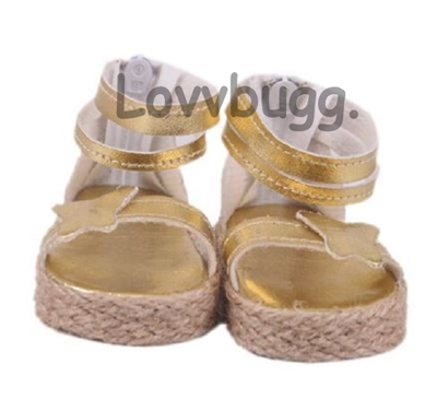 Gold Butterfly Platform Sandals for American Girl 18 inch or Bitty Baby Born Doll Shoes