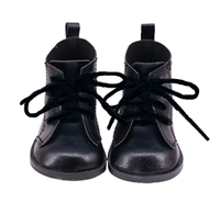 Black Leather Boots with Black Laces Moto Motorcycle Style Shoes for American Girl 18 inch or Bitty Baby Born Doll Shoes Accessory