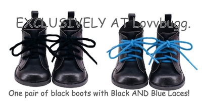 ONE PAIR Black Boots with Black AND Blue Laces