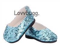 Light Blue Glitter Slip Ons for American Girl 18 inch Doll Shoes Frozen Costume