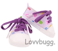 Lavender Multi Hearts Sneakers for American Girl 18 inch or Bitty Baby Born Doll Shoes Accessory