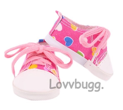 Hot Pink Multi Hearts Sneakers for American Girl 18 inch or Baby Doll Shoes