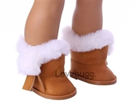 Tan / Brown Furry Fringe Pom Pom Boots for American Girl 18 inch or Bitty Baby Born Doll Shoes Accessory