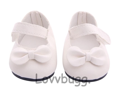 Easy Close White Bow Mary Janes for American Girl 18'' and Bitty Baby Born Doll Shoes