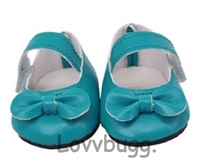 Easy Close Teal Bow Mary Janes for American Girl 18'' and Bitty Baby Born Doll Shoes