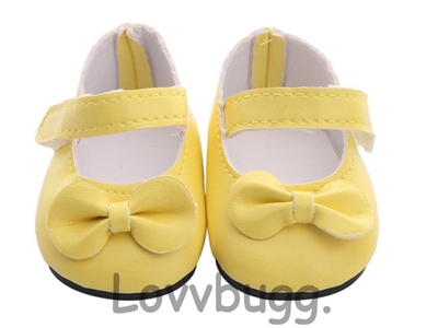 Easy Close Yellow Bow Mary Janes for American Girl 18'' and Bitty Baby Born Doll Shoes