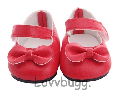 Easy Close Red Bow Mary Janes for American Girl 18'' and Bitty Baby Born Doll Shoes