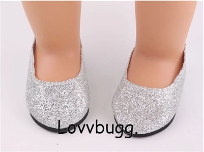 Economy Silver Micro Glitter Slip-Ons  for American Girl 18 inch Doll Shoes Accessory