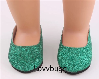 Economy Green Micro Glitter Slip-Ons  for American Girl 18 inch Doll Shoes Accessory