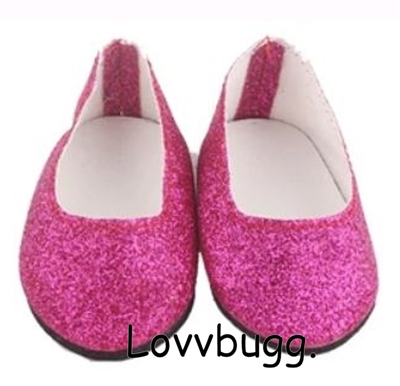Economy Hot Pink Micro Glitter Slip-Ons  for American Girl 18 inch Doll Shoes Accessory