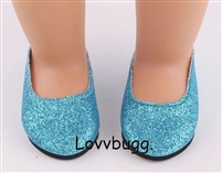 Economy Turquoise Blue Glitter Slip-Ons  for American Girl 18 inch or Bitty Baby Born Doll Shoes Accessory
