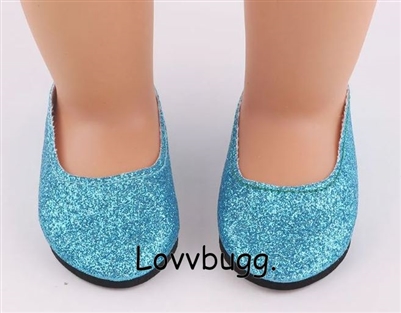 Economy Turquoise Blue Micro Glitter Slip-Ons  for American Girl 18 inch Doll Shoes Accessory