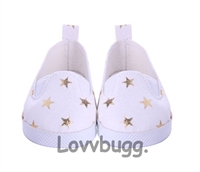 White Sneakers with Gold Stars for American Girl 18 inch and Bitty Baby Born Doll Shoes