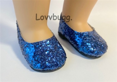 Royal Blue Large-Glitter Slip-Ons for 18 inch American Girl Doll Shoes