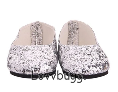 Silver Large-Glitter Slip-Ons for 18 inch American Girl Doll Shoes