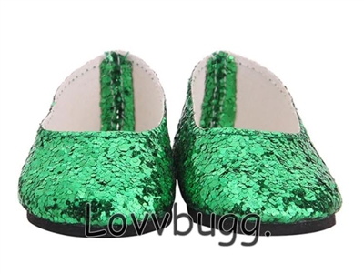 Green Large-Glitter Slip-Ons for 18 inch American Girl Doll Shoes