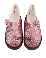 Darker Pink Sparkle Micro Glitter Mary Janes for American Girl 18 inch or Bitty Baby Born Doll Shoes