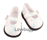Large Glitter White Iridescent Mary Janes for American Girl 18 inch or Bitty Baby Born Doll Shoes