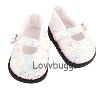 White Irid Large Glitter Mary Janes for 18inch American Girl Doll Shoes