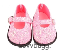 Pink Large Glitter Mary Janes for American Girl 18 inch or Bitty Baby Born Doll Shoes
