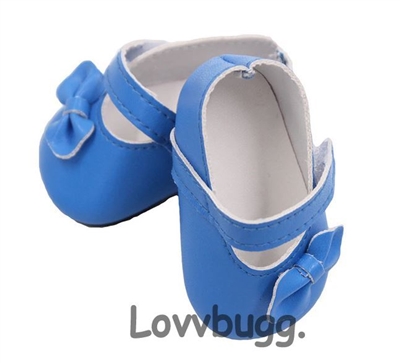 Blue Side Bow Easy Close Mary Janes for American Girl 18'' and Bitty Baby Born Doll Shoes