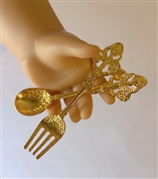 Mini Gold Silverware Fork and Spoon for 18 inch American Girl Dolls Food Accessory