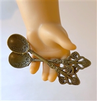 Mini Antique Gold Silverware Two Spoons for 18 inch American Girl Dolls Food Accessory