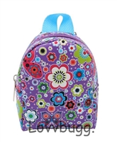 Purple Flowers Backpack for 18 inch American Girl and Bitty Baby Born Doll School Supplies Accessory
