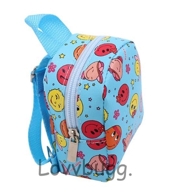 Blue Emojis Backpack for 18 inch American Girl and Baby Dolls like Bitty Baby and Baby Born