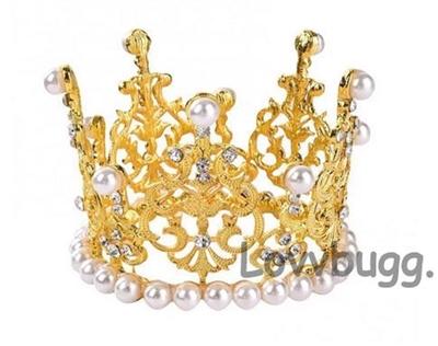 Gold Crown with Pearls for American Girl 18 inch  or Wellie Wishers Doll Clothes Accessory