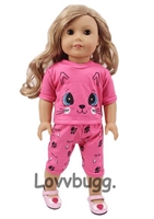 Hot Pink Kitty Capri Pajamas for American Girl 18 inch or Bitty Baby Born Doll Clothes