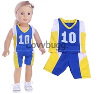 Blue Yellow Soccer or Basketball Uniform Shorts Set for American Girl or Boy 18 inch or Bitty Baby Born Doll Clothes