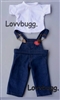 Dark Denim Overalls & T Shirt for American 18 inch Girl or Baby Doll Clothes