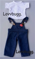 Dark Denim Overalls & T Shirt for American 18 inch Girl or Baby Doll Clothes